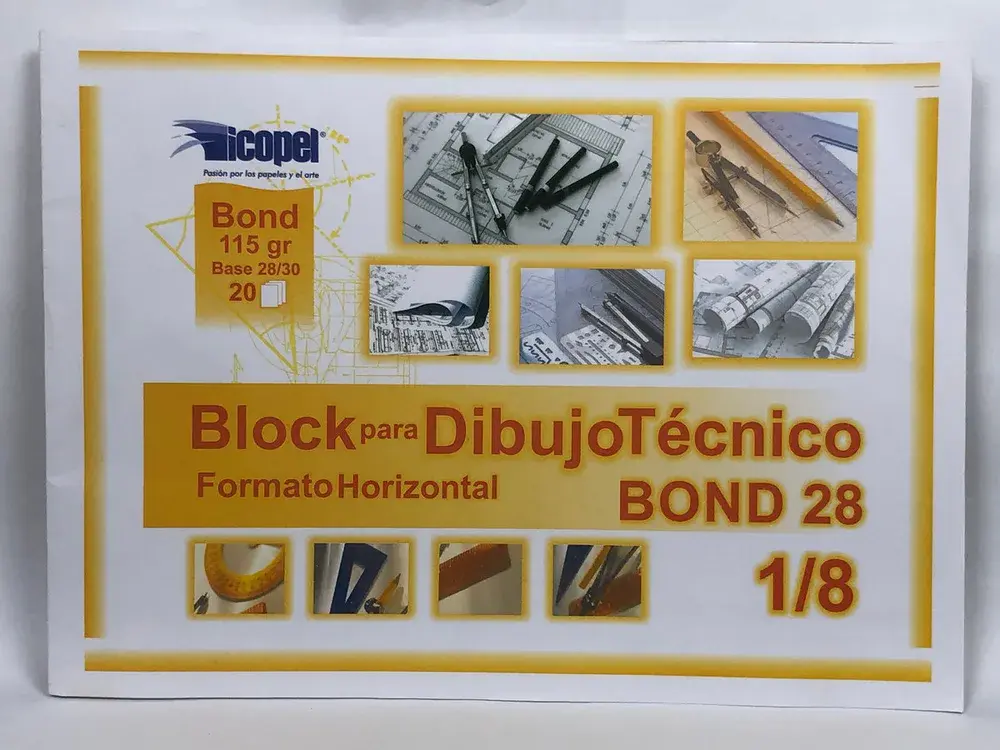 Block Dibujo En octavo 25cm x 35cm Formato Horizontal Base 30 115gr x 20 Hojas