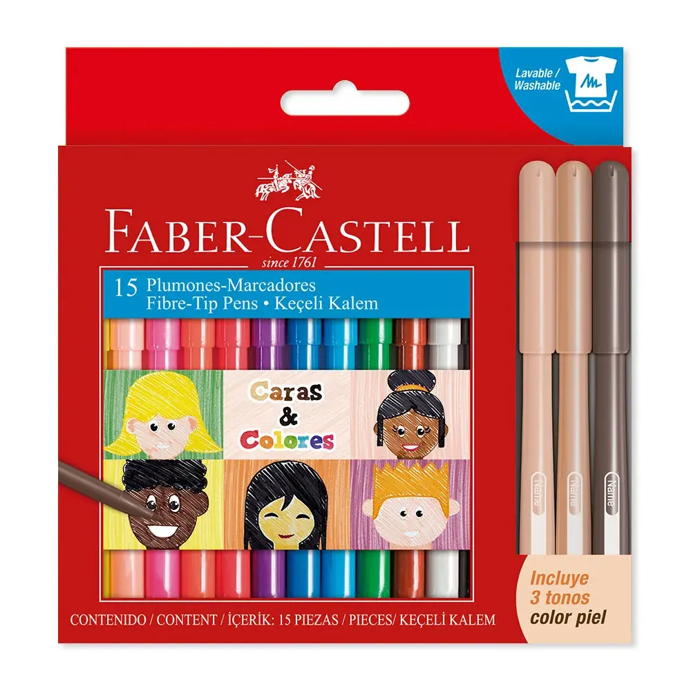 Plumón Fiesta x 12 + 3 Tonos Piel Faber Castell