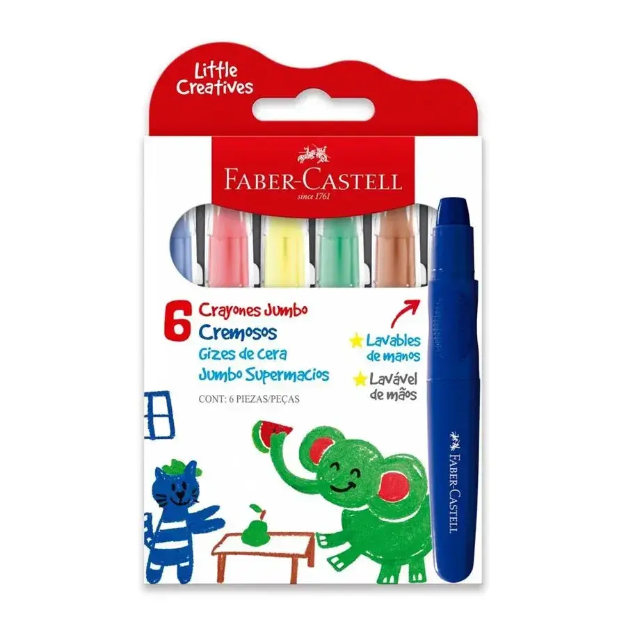 Crayones Faber Castell X 6 Jumbo Lavables Cremosos