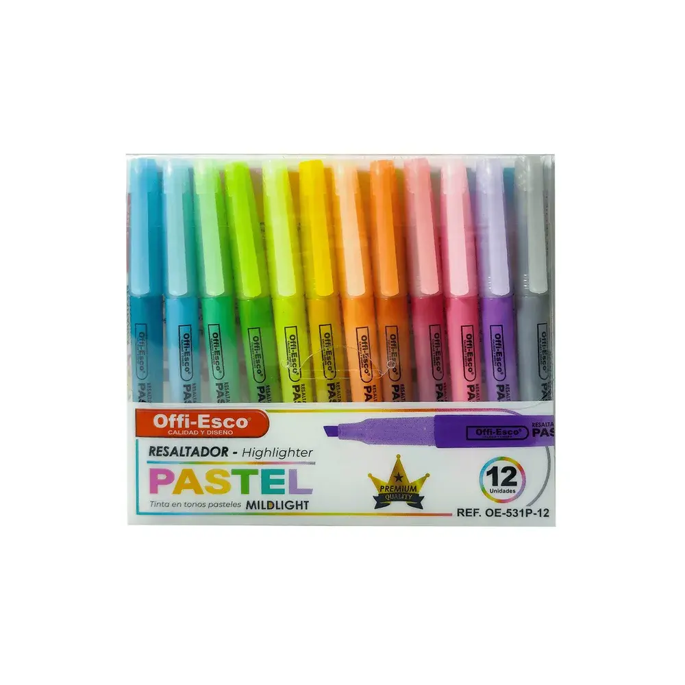 Resaltador Offi-Esco X 12 OE-531P-12 Pastel Delgados