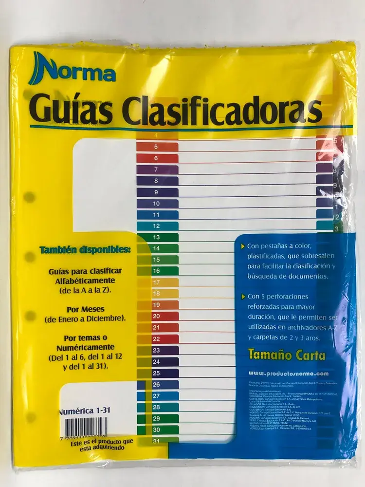 Separador De Materia ó Guía Clasificadora del 1 Al 31 Norma