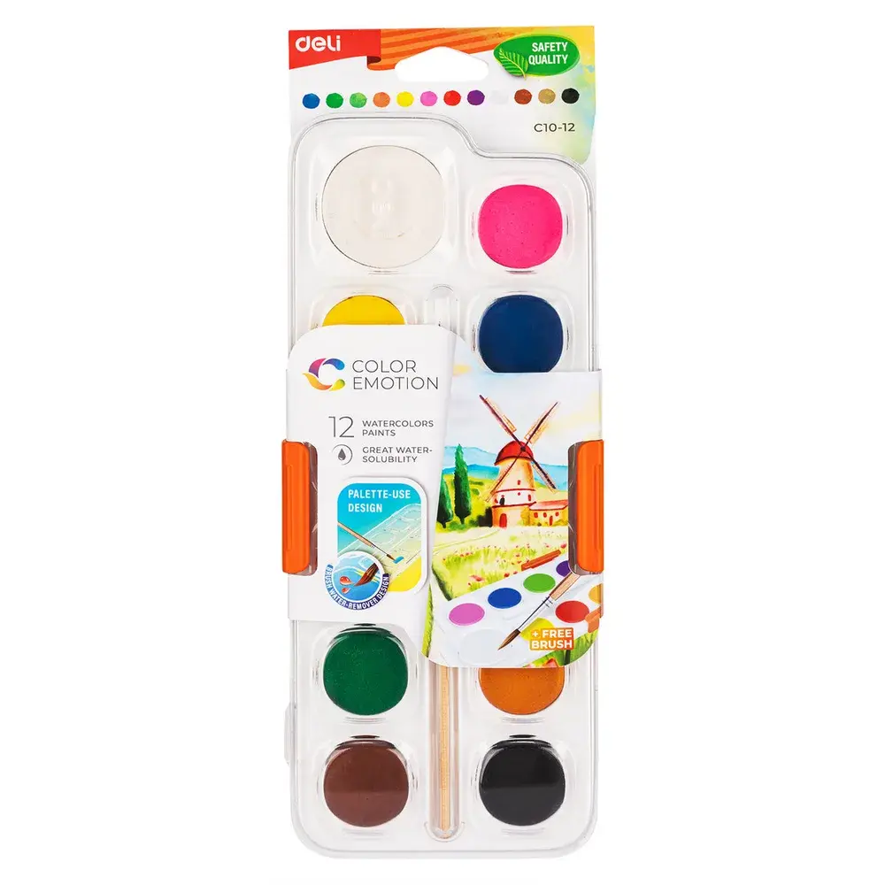 Pintura Acuarela x12 Deli Paleta Grande