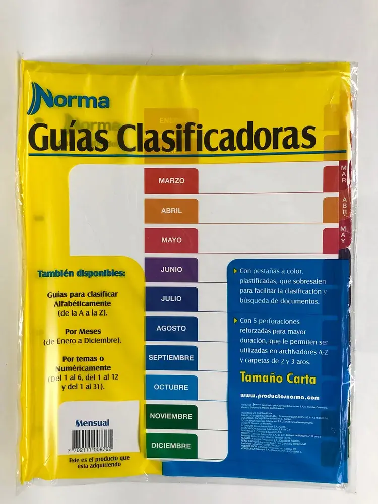 Separador De Materia ó Guía Clasificadora Mensual Norma